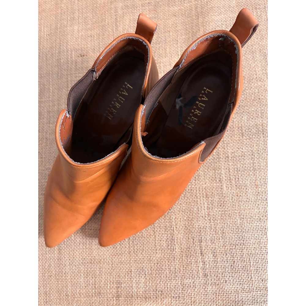 Lauren Ralph Lauren Verla Cognac Leather Pointed Toe Stiletto Ankle Boots 9.5B - Picture 3 of 10